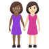 👩🏾‍🤝‍👩🏻 women holding hands: medium-dark skin tone, light skin tone display on JoyPixels